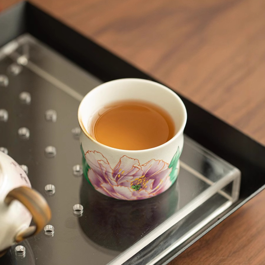 Cốc tre hoa mẫu đơn màu tím phong phú cốc chủ nhân cốc gốm sứ gia dụng chuyên dụng cá nhân cốc trà bộ trà Kung Fu cốc trà