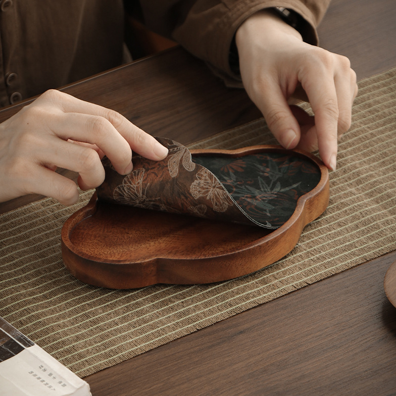 Khay trà gỗ óc chó khay pha khô cổ điển kiểu Trung Quốc khay đựng trà nhỏ gia dụng bộ trà Kung Fu mẫu mới 2024