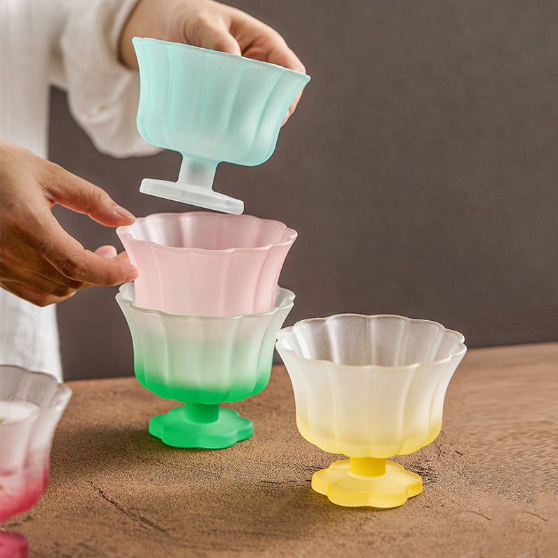 Cốc nước hoa nở nửa cốc trà cốc thủy tinh cốc có giá trị cao cho nữ Cốc uống nước gia dụng cốc nước trái cây cốc sữa chua