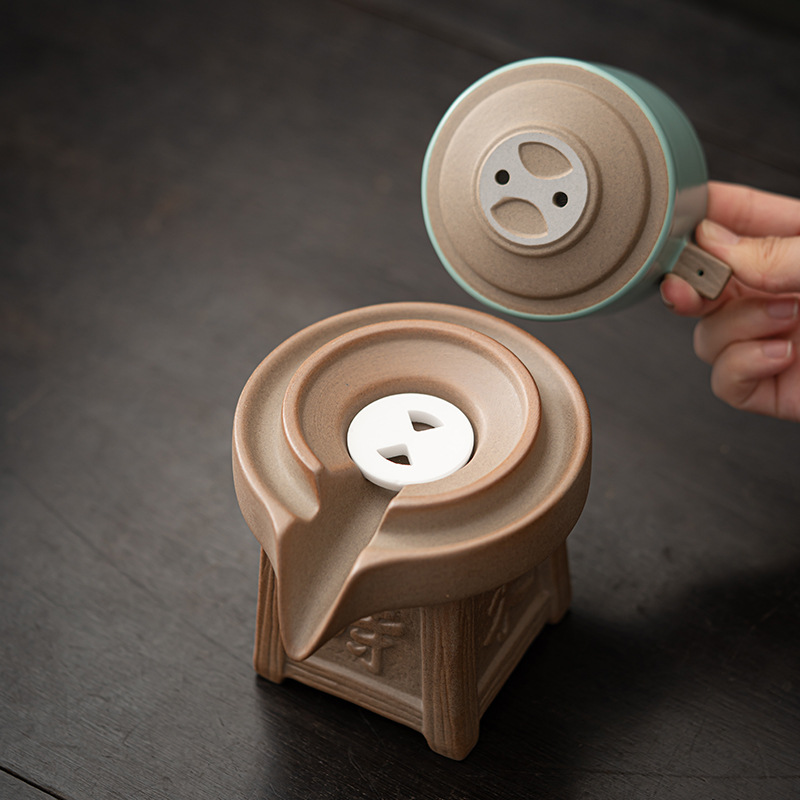 Bộ ấm trà tự động gốm sứ Ru Kiln ấm trà đá nhỏ gia dụng ấm trà lười pha trà hiện vật Bộ ấm trà Bộ ấm trà