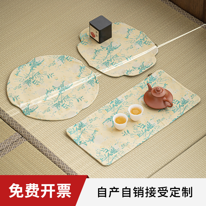 Thảm pha trà khô giả Song jacquard, thảm trải bàn chống thấm nước bằng vải cotton và vải lanh, thảm lót cốc trà dày, bàn trà pha khô, phụ kiện trà đạo