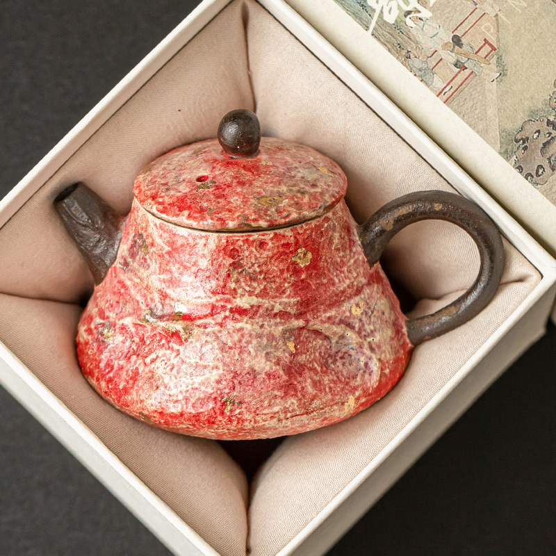 Ấm trà nhỏ bằng gốm sơn mỏ tinh xảo, ấm móng cột bằng vàng, dụng cụ pha trà kungfu cổ điển gia dụng, dụng cụ pha trà