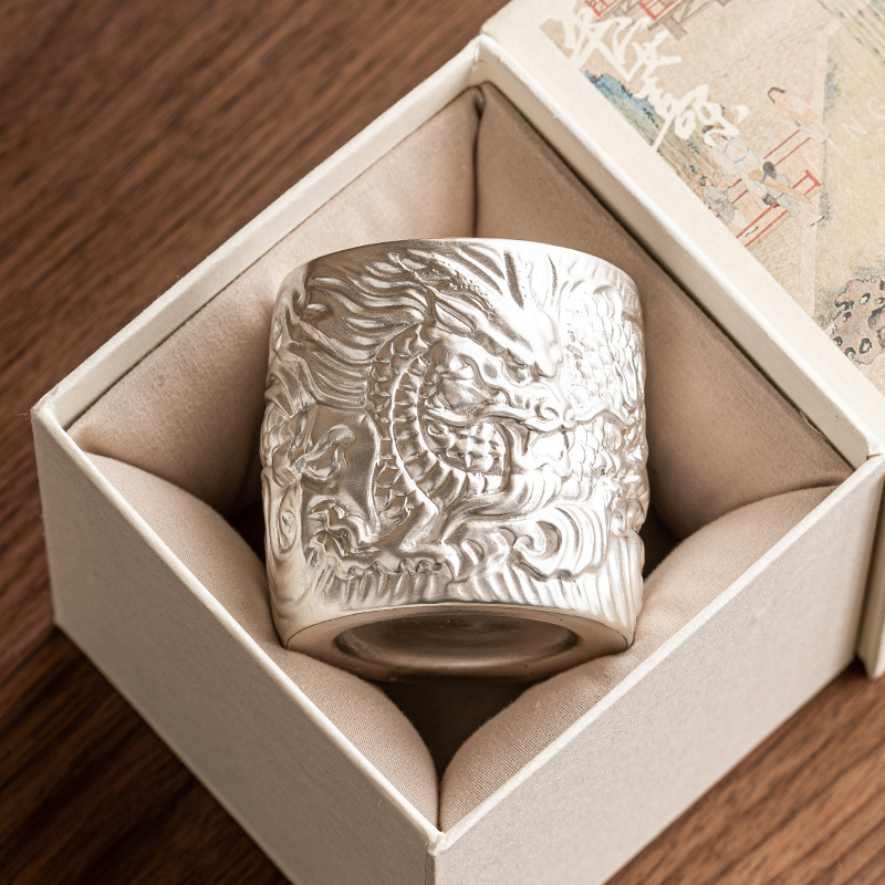 999 sterling bạc Sứ mạ bạc rồng phượng cốc chủ nhân cốc đơn cốc trà cao cấp cốc đôi Bộ trà Kung Fu cốc trà cốc trà