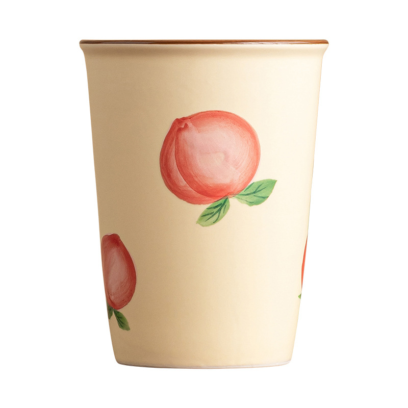Cốc coca đào vẽ tay màu hồng cốc nước gốm sứ dung tích lớn cốc tiện dụng gia dụng cốc uống sữa bữa sáng cốc cà phê cốc trà