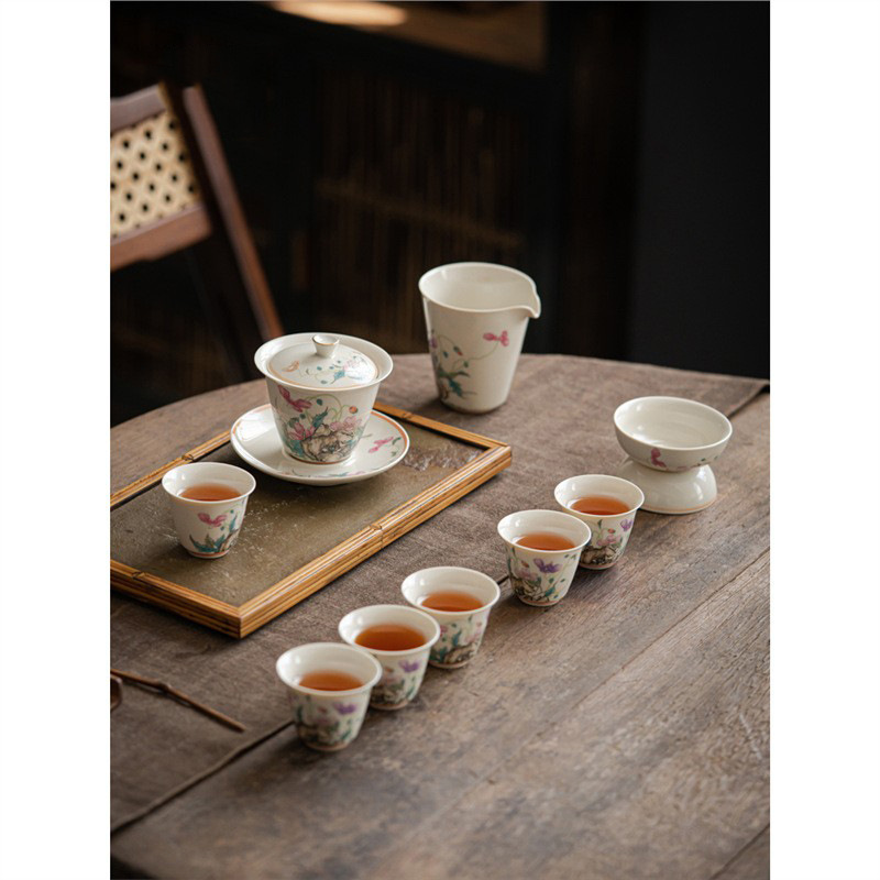 Bộ trà Kung Fu màu bùn cổ Bộ trà bát có nắp sang trọng nhẹ gia dụng cao cấp Bộ trà Kung Fu hộp quà bán buôn