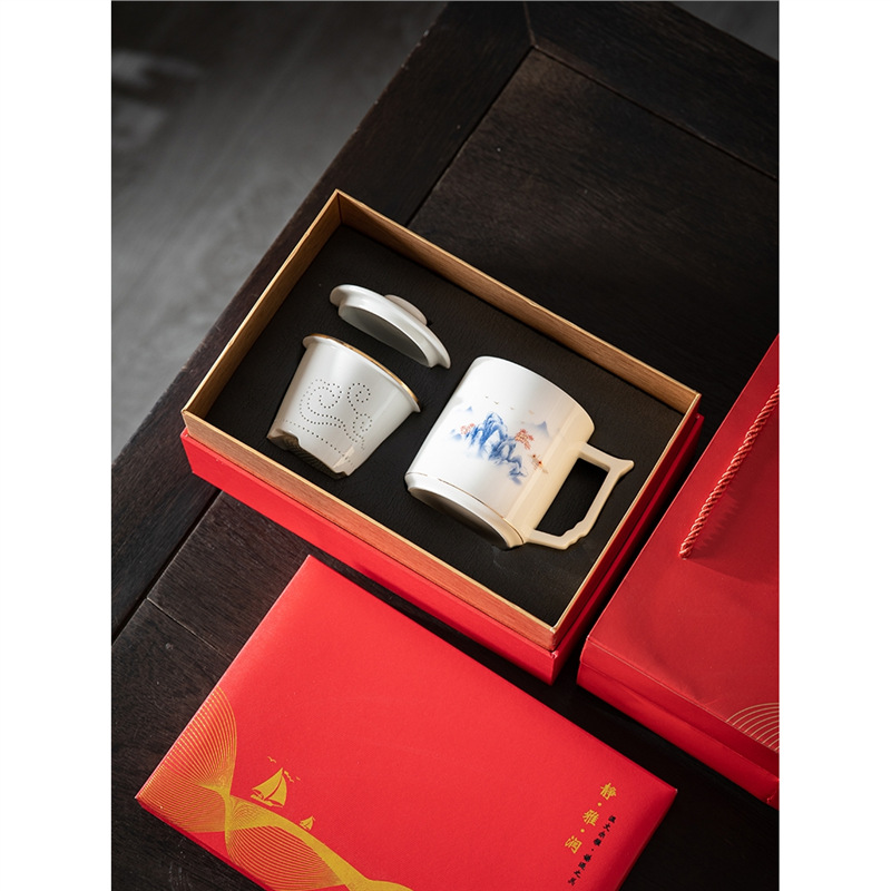 Cốc trà ngọc bích mỡ cừu cốc tách nước trà cốc nước văn phòng gốm sứ logo công ty họp thường niên quà tặng lưu niệm