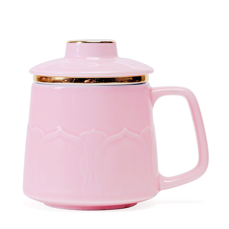 Cốc gốm sứ cốc trà đạo Bộ Quà Tặng văn phòng gia dụng thương mại cốc lọc trà có nắp Bộ ba cốc nước