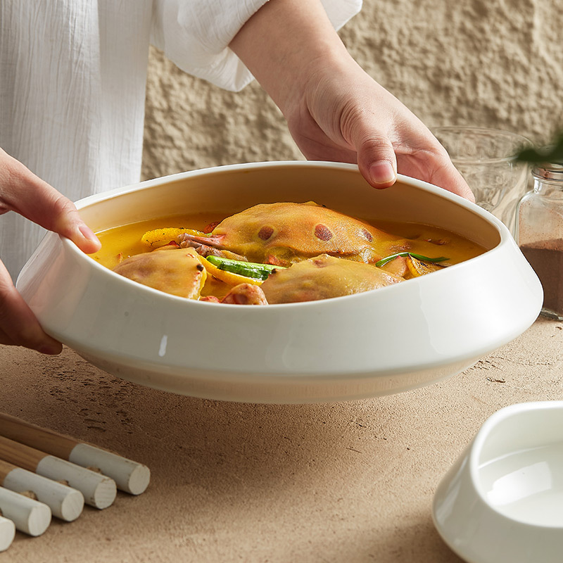 Bộ đồ ăn bằng sứ trắng Dehua, đĩa Guanshan, đĩa gốm gia dụng, nhà hàng cao cấp cá tính sáng tạo khách sạn, thương mại có hình dạng đặc biệt