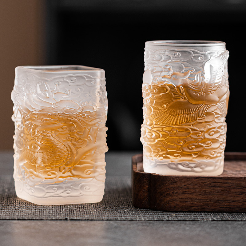 Cốc trà men màu Long Phượng Tường cốc thủy tinh cốc chủ nhân cặp đôi nam nữ uống nước cốc nhỏ Bộ trà Kung Fu cao cấp