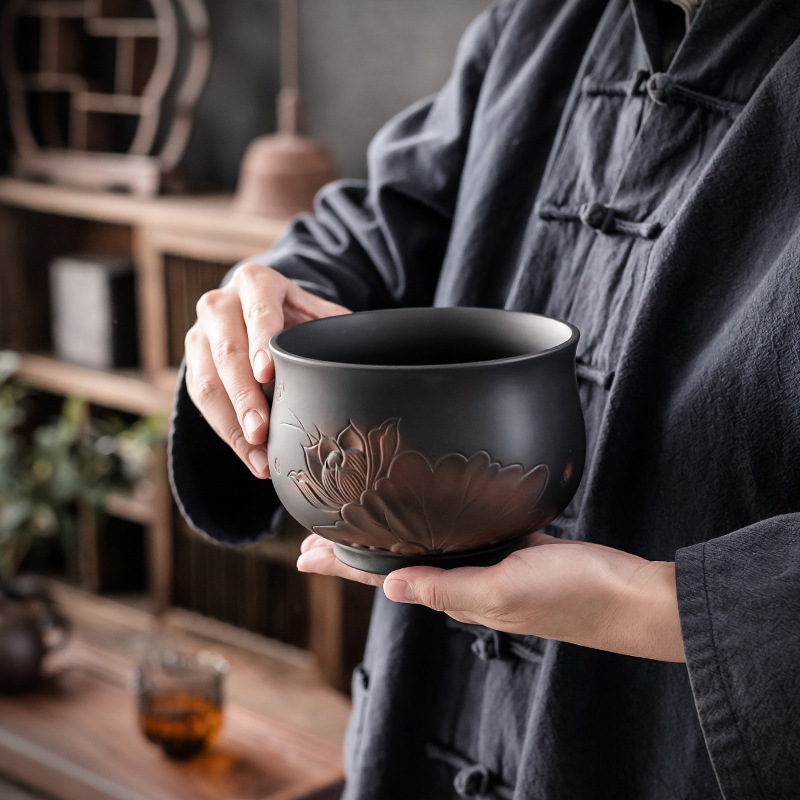 Bán buôn chậu rửa trà Gốm Tím, bình đựng bã trà gia dụng dung tích lớn cao cấp gốm đen kiểu Nhật