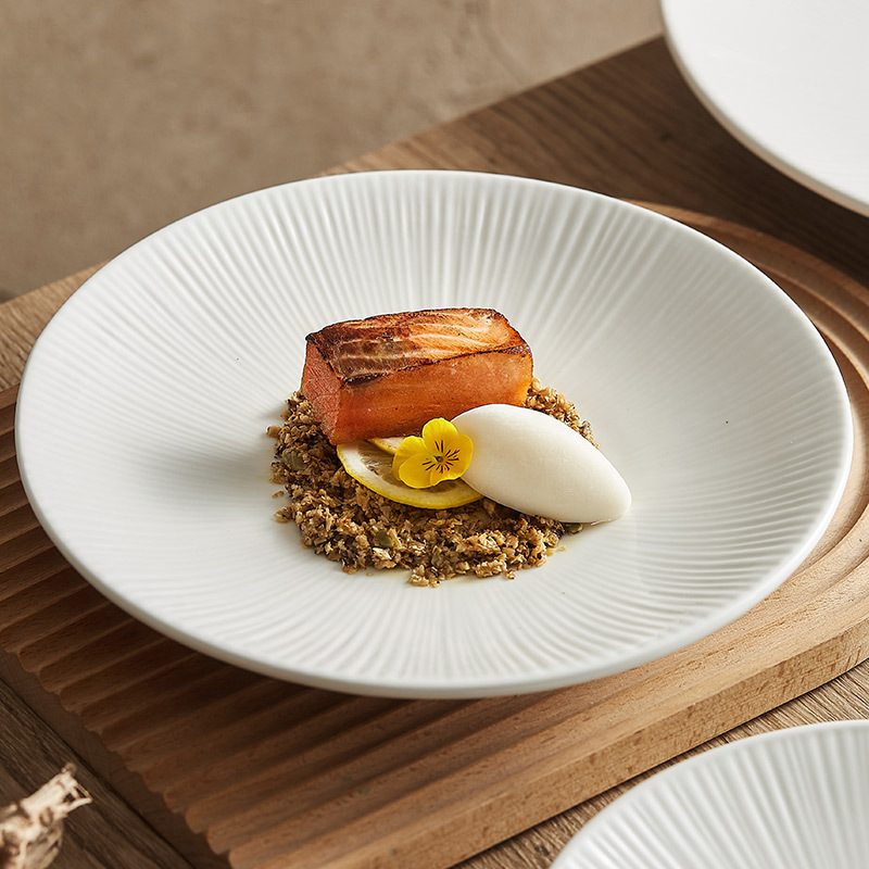 Đĩa gốm sọc, đĩa, bát đĩa, đĩa gia dụng, đĩa súp kiểu Nhật, đĩa sâu, đĩa salad, bộ đồ ăn cao cấp, 2023 mới