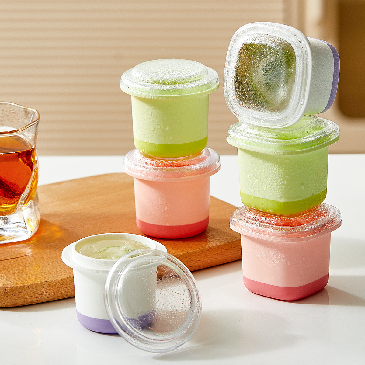 Khuôn đá viên Xia Xu, hộp làm đá cấp thực phẩm tự chế gia dụng, bộ có nắp, khuôn tháo khuôn nhanh chóng và dễ dàng