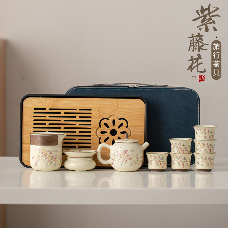 Bộ ấm trà gốm sứ Ziseng Ru Kiln Bộ ấm chén có khay trà Bộ ấm pha trà du lịch ngoài trời gia dụng quà tặng doanh nghiệp