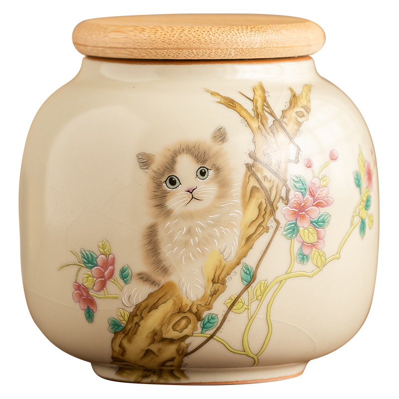 Hộp đựng trà Mengmao Ru Kiln, hộp đựng trà gốm sứ chống ẩm cao cấp gia dụng, Hộp đựng trà cầm tay cỡ nhỏ