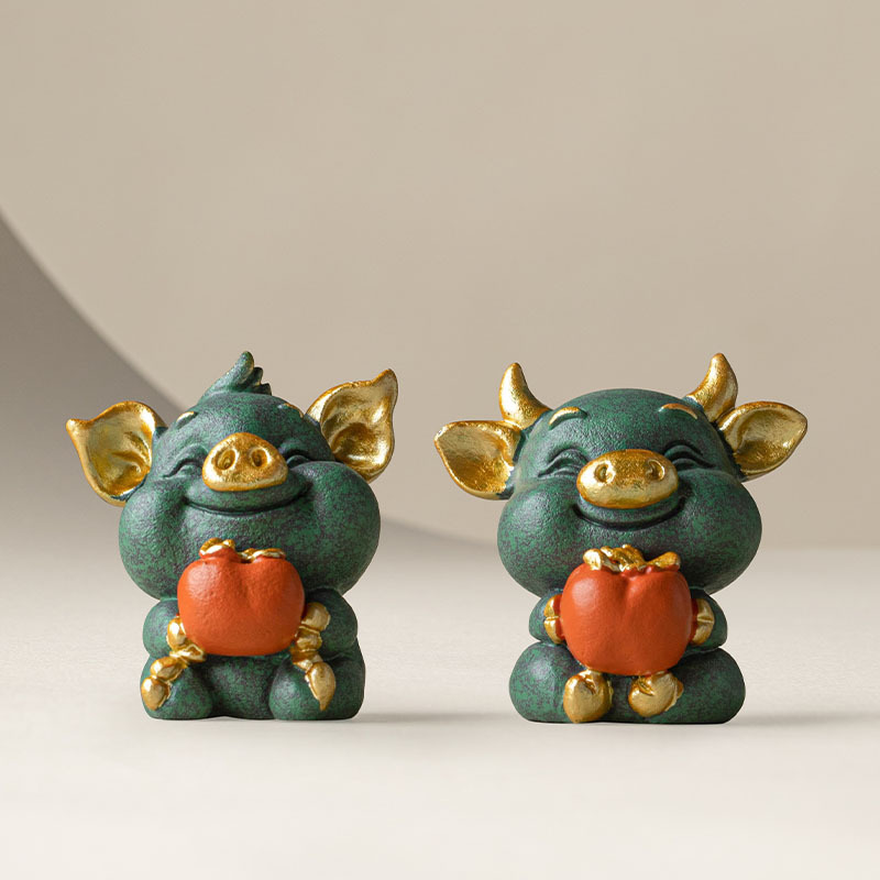 Đồ trang trí nhỏ để bàn bằng vàng đầy màu sắc, đồ trang trí nhà sáng tạo bằng đá sa thạch xanh, đồ trang trí thú cưng trà quốc gia mới của Trung Quốc