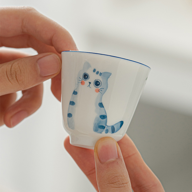 Cốc trà gốm sứ tráng men màu vẽ tay ba chiều Bộ trà Kung Fu dành cho nữ cốc trà tinh tế cốc chủ nhân cốc đơn tách trà