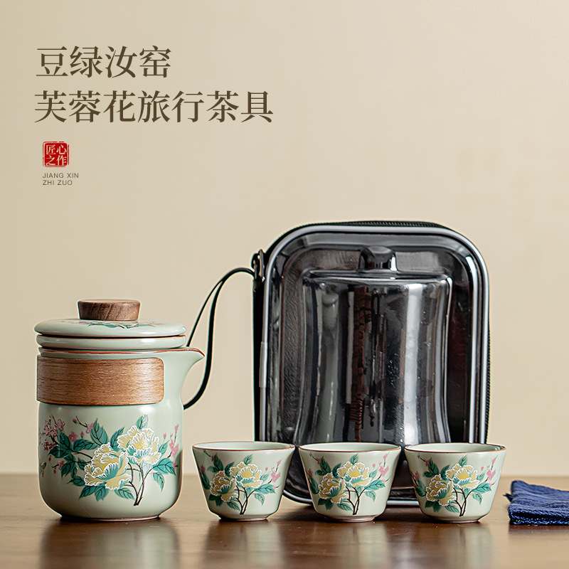 Đậu xanh Ruyao Furong Kuaike Cup Bộ trà cắm trại ngoài trời có thể nâng một ấm ba cốc Kuaike di động