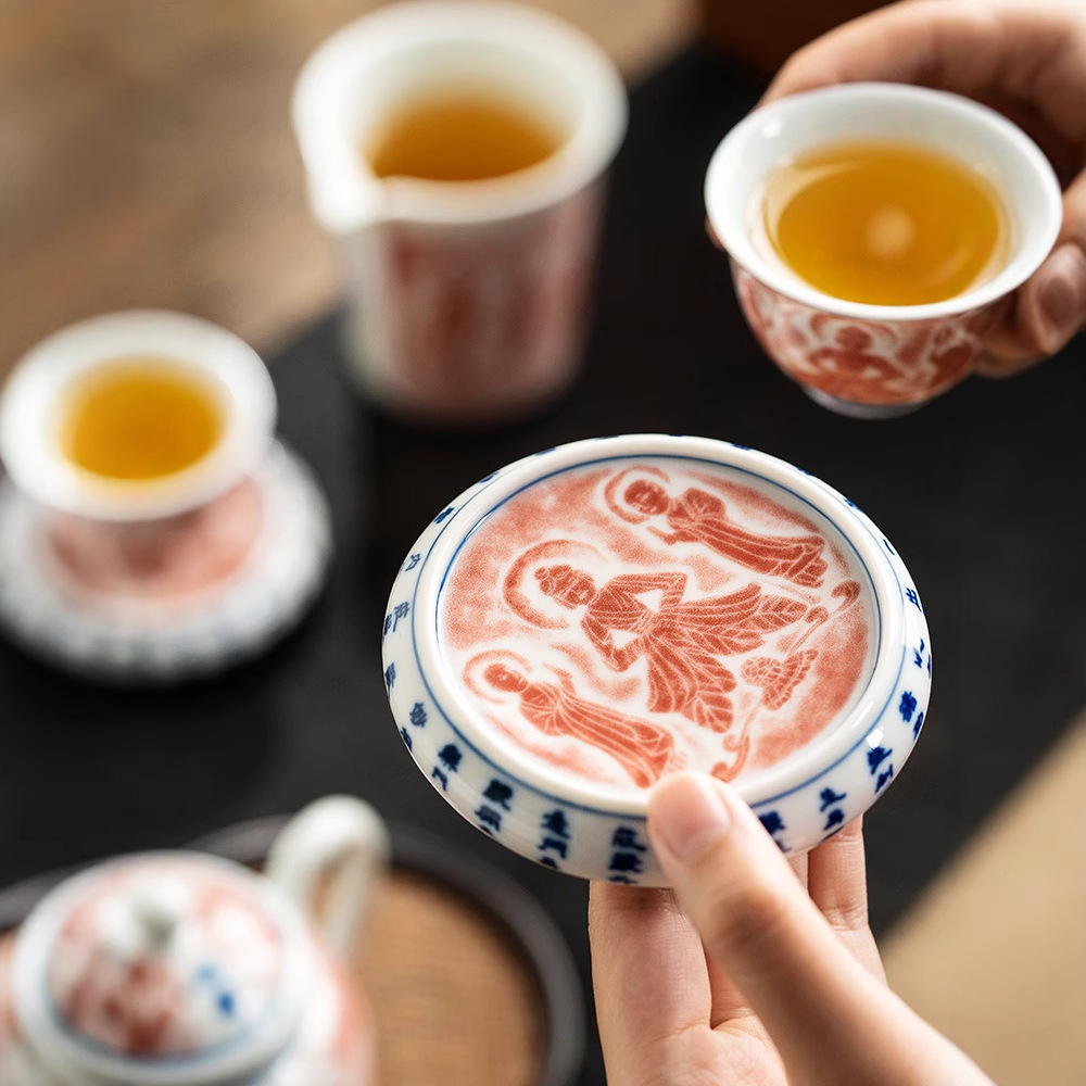 Yundku củi nung chà xát nắp nắp nắp ấm gốm sứ nắp nắp nắp nắp ấm chén phụ kiện bộ trà Kung Fu Trung Quốc đế lót ly