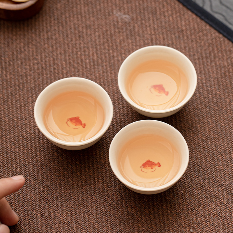 Soda tráng men cá Si Wenzao Qingyuan bát có nắp Bộ đồ trà cốc trà gốm sứ gia dụng Bộ trà Kung Fu đơn giản