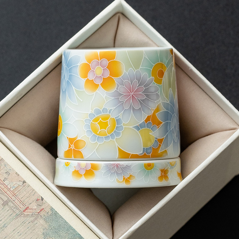 Cốc quay đa hoa tráng men cổ cốc chủ nhân gốm sứ cốc trà sáng tạo gia dụng bộ trà kungfu giá trị cao cho nữ