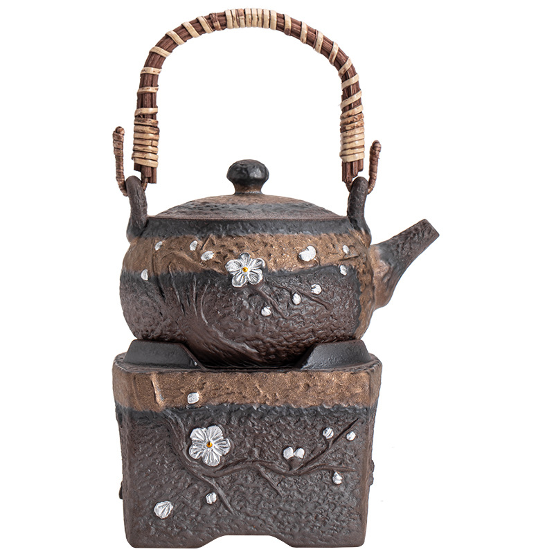 Bộ ấm trà tráng men mạ vàng kiểu Nhật dụng cụ ấm trà cổ điển thủ công Bộ Ấm Trà Công Phu gốm sứ đế sưởi nến