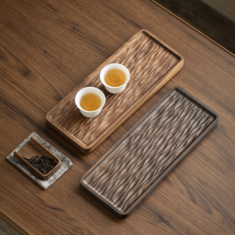 Khay trà gỗ nguyên khối kiểu Trung Quốc, khay pha khô kiểu Nhật đơn giản, bàn trà nhỏ, bộ trà Kung Fu hiện đại gỗ óc chó đen