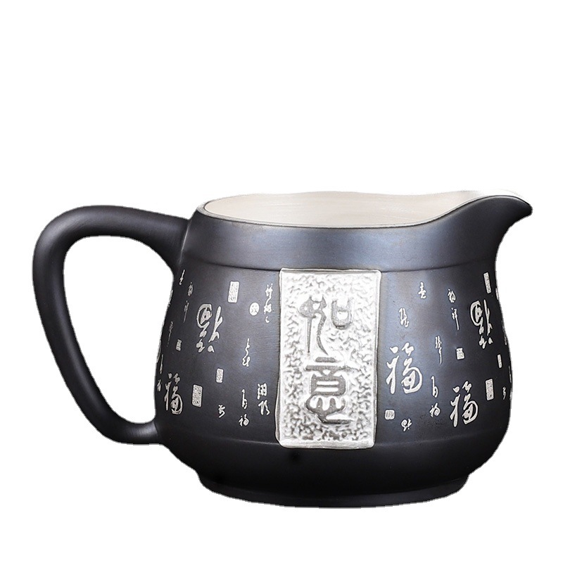 Dụng cụ chia trà cát tím mạ bạc, tách trà, tách trà, tách trà, tách trà, cốc trà cát tím bạc 999, quặng thô, đất sét cũ gia dụng