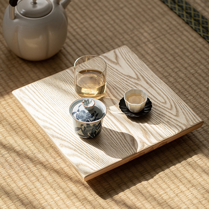 Bàn trà nướng than gỗ sáp trắng văn phòng khay trà pha khô ấm thủ công khay gỗ nguyên tấm khay trà nhỏ bằng gỗ