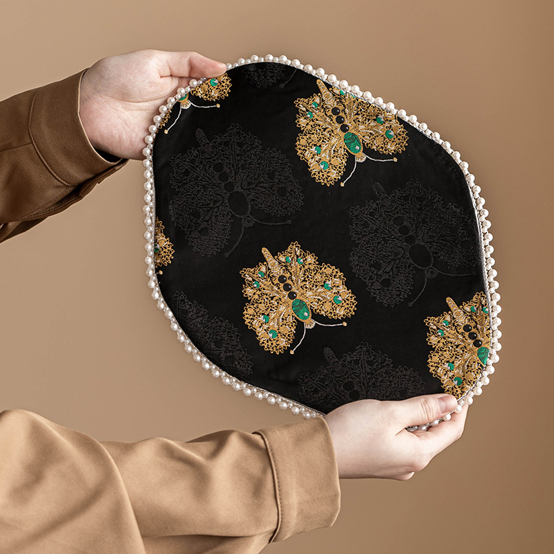 Thảm trà thổ cẩm vàng đen bướm khăn trà vải thủ công chống bỏng cách nhiệt bàn thảm hai mặt thảm trà trà phụ kiện