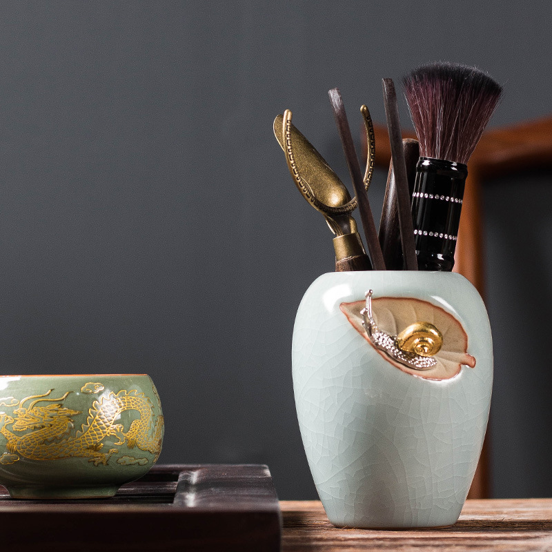 Gốm sứ Ru lò trà đạo sáu quý ông bộ bình trà ống bán buôn bộ trà gỗ đàn hương phụ kiện dụng cụ pha trà dao kẹp trà