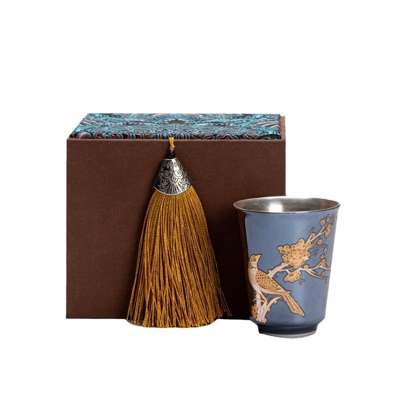 Cốc hương thơm lông mày hạnh phúc cốc trà mạ bạc thủ công cốc trà nhỏ gốm sứ gia dụng Cốc Trà Công Phu cốc cá nhân cốc chủ nhân