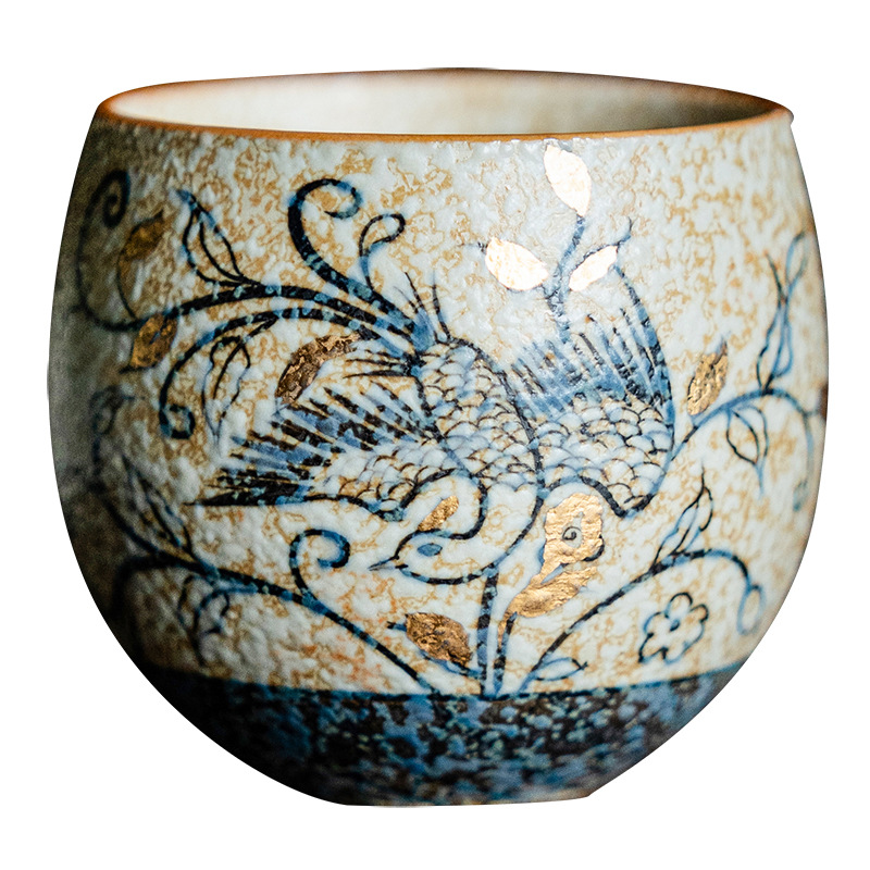 Vẽ tay màu xanh và trắng đá lửa cốc thiền đỏ cốc trà cốc chủ sở hữu gốm cốc đơn cốc đặc biệt cá nhân cốc trà