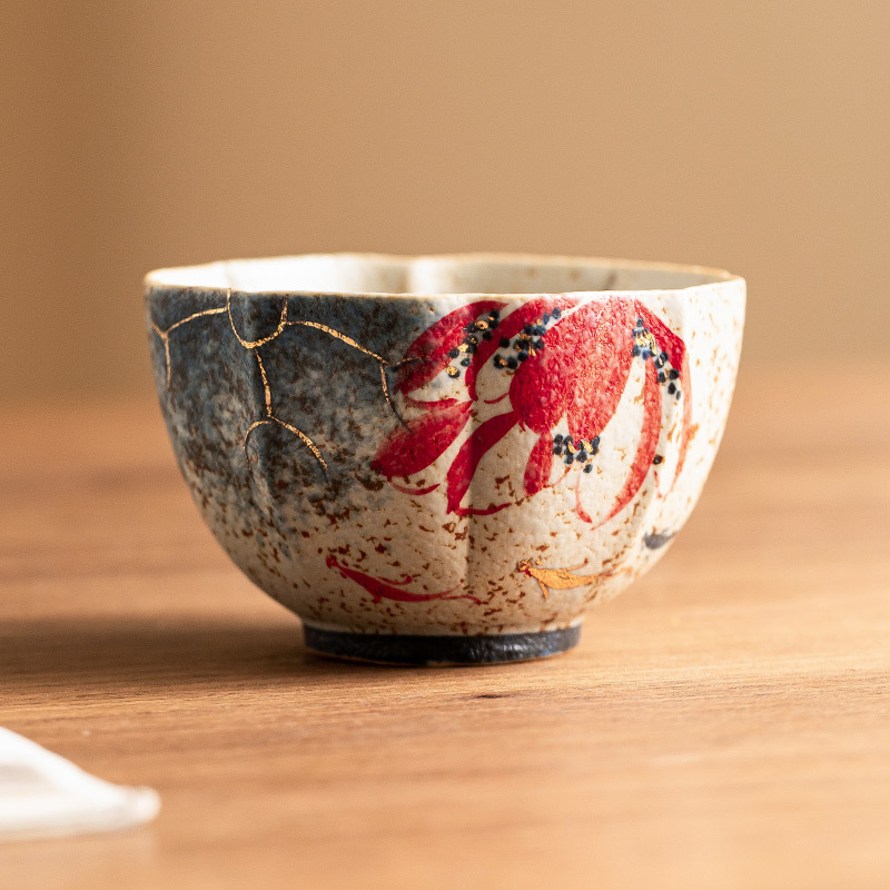 Nhà máy màu xanh và trắng đá lửa màu đỏ gốm sứ chủ nhân cốc vẽ tay hoa sen vần sen Koi cánh hoa tách trà tách trà