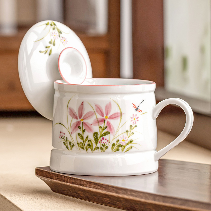 Vẽ tay hoa cúc chuồn chuồn cốc văn phòng cốc uống nước gia dụng gốm cốc pha trà dung tích lớn cốc tách nước trà đơn