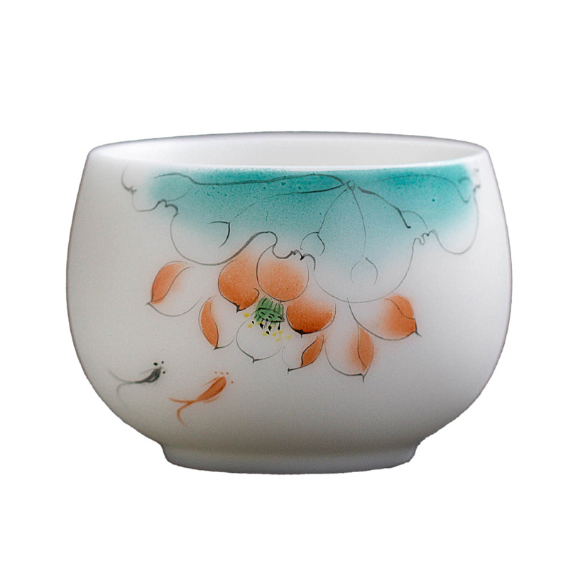 Cốc sứ ngọc bích vẽ tay, cốc trà dung tích lớn, cốc trà cá nhân, hộp quà tặng cốc la hán vẽ tay