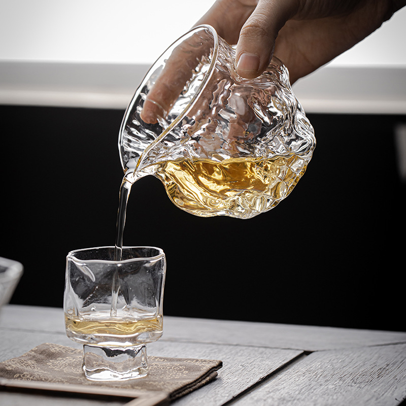 Bán buôn cốc thủy tinh hoa văn quả óc chó cốc công cộng chịu nhiệt dày kiểu Nhật dụng cụ pha trà Kung Fu tách trà Biển Trà