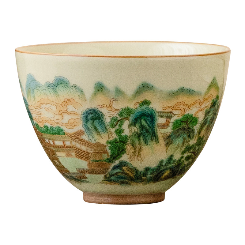 Nhà máy Cốc trái tim gà phong cảnh đầy màu sắc Cốc trà gốm sứ cổ điển Cốc chủ nhân Bộ trà Trà Kung Fu Cốc trà Cốc trà