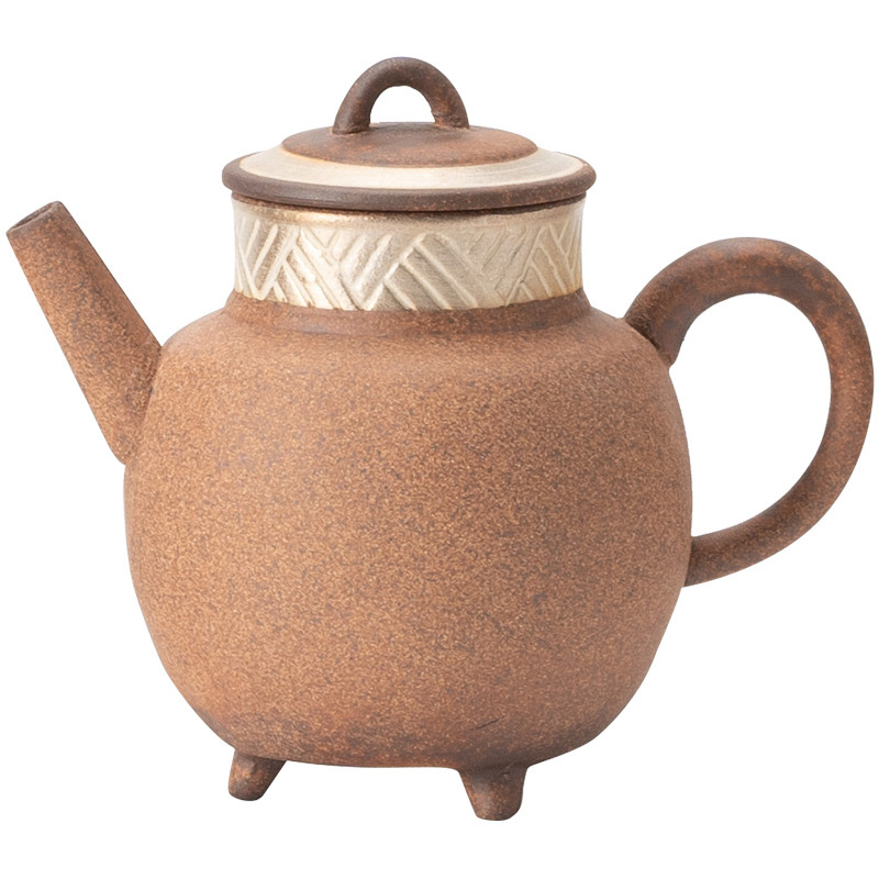 Ấm ba chân bằng đất sét cổ màu bạc vẽ thủ công ấm trà nhỏ ấm trà đơn ấm trà gia dụng dụng cụ pha trà Kung Fu cao cấp