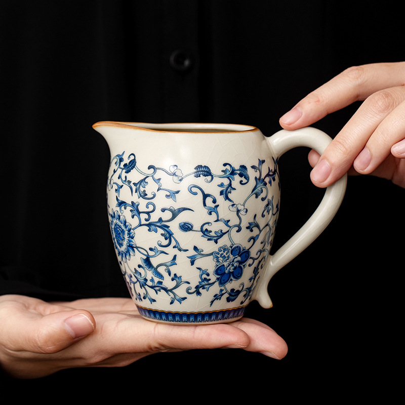 Cốc công thức làm đẹp hoa sen xanh trắng Ru Kiln Bộ trà Kung Fu Bộ trà gốm sứ biển dụng cụ tách trà đơn gia dụng