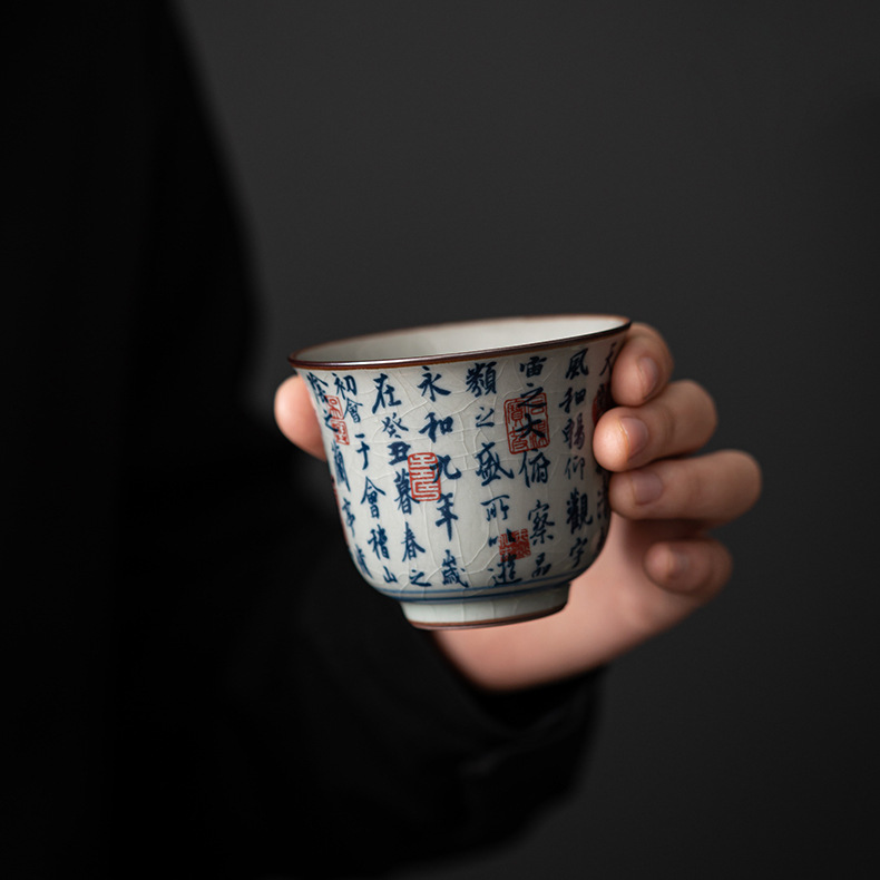Cốc chủ nhân gốm sứ dày màu xanh và trắng cổ cốc đơn Lanting chuỗi Retro tách trà nhỏ chén trà chén trà Bộ trà Kung Fu