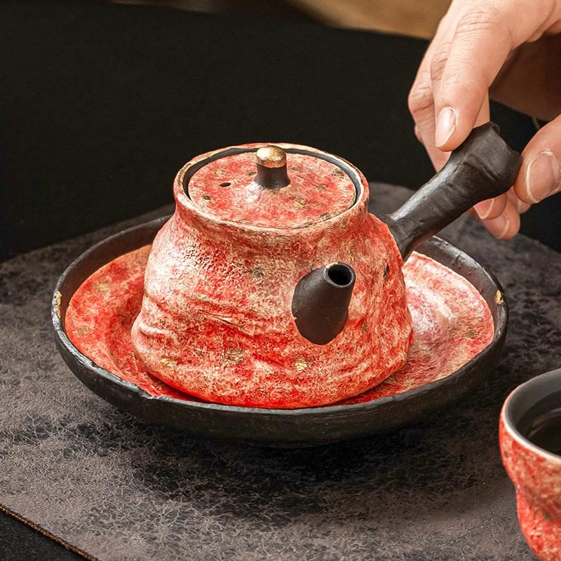 Ấm trà gốm sơn mỏ đá cao cấp có tay cầm bên có lọc ấm đơn bộ pha trà gia dụng dụng cụ pha trà gốm đơn