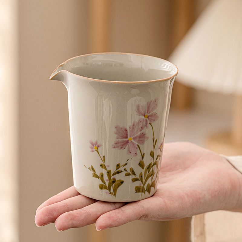 Cốc trà chén trà hoa cúc nhỏ màu xám thực vật Phụ kiện Bộ trà Kungfu trà gốm sứ Biển Trà gia dụng tách trà cốc công cộng