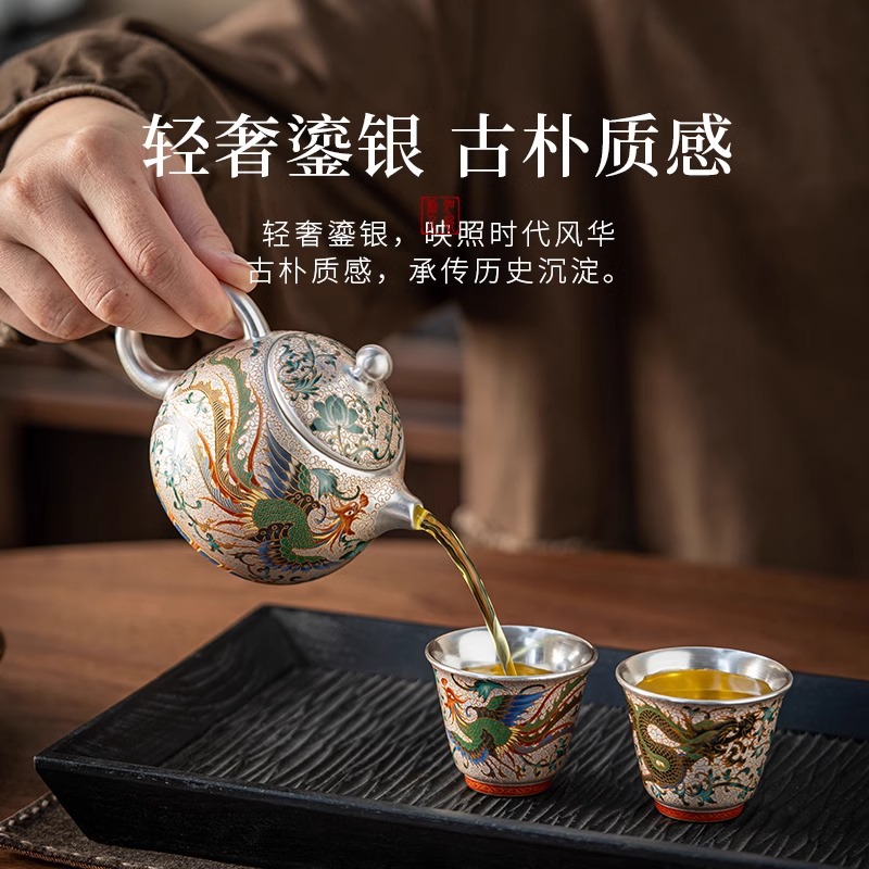 Bộ ấm trà Kung Fu mạ bạc cao cấp cho người lớn tuổi quà lưu niệm ngày lễ