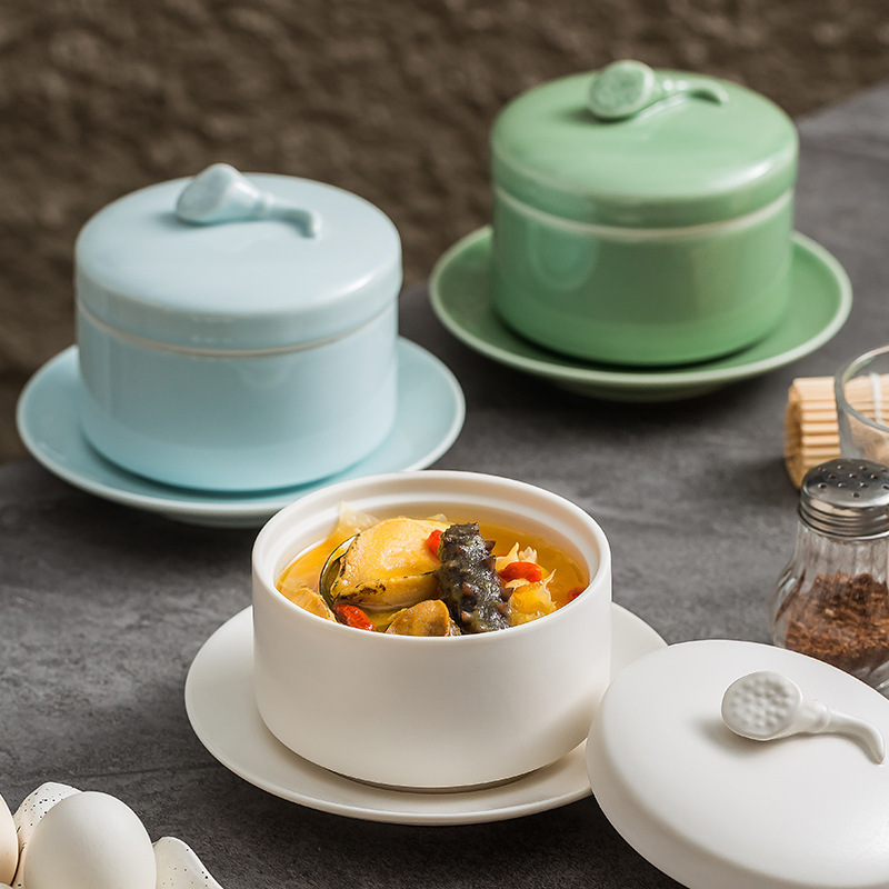 Nồi hầm tổ yến, nồi súp nhà bếp, lọ gia vị, nồi gốm sứ sáng tạo, nồi hầm, bát cơm hấp, bộ đồ ăn, tượng Phật nhảy tường, món tráng miệng