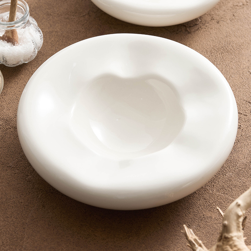 Đĩa món ăn hai lớp sứ trắng, nhà hàng khách sạn cao cấp, đĩa cách nhiệt đặc trưng sáng tạo, Đĩa tráng miệng kiểu tổ