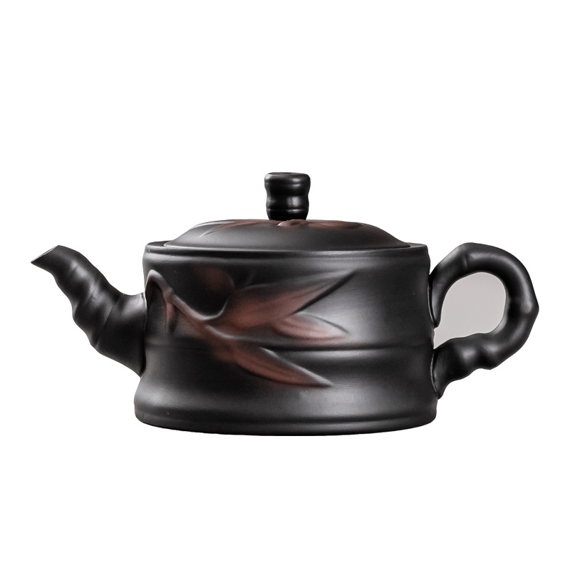 Ấm trà Gốm Tím ấm đơn chạm nổi đất sét tím pha trà thủ công tinh khiết Jianshui ấm trà đất sét Tím ấm Xi Shi dụng cụ trà Kung Fu ấm cầm tay