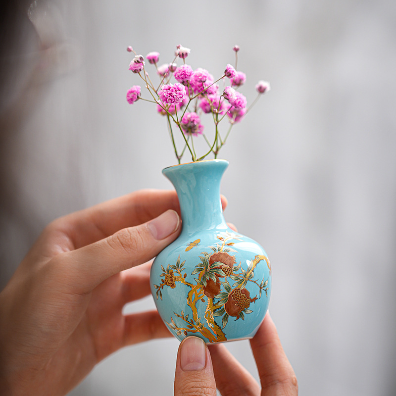 Bình hoa gốm sứ đồ trang trí nhà nhỏ để bàn nhỏ đồ trang trí mini thủy canh cắm hoa sang trọng nhẹ hoa nghệ thuật