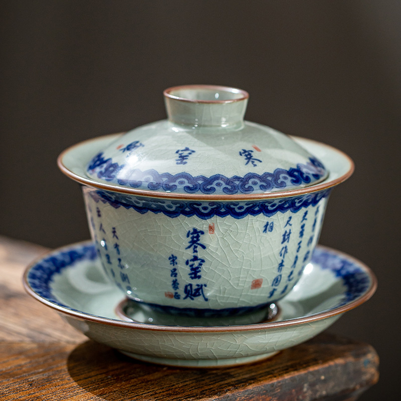 Bộ bát có nắp Sancai gốm sứ Jingdezhen Ailian Shuo Han Kiln Fu Handmade Bát trà Cốc trà một chiếc chống bỏng bán buôn