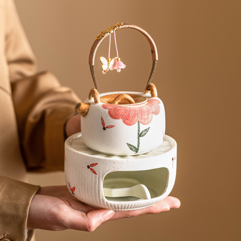 Quạt chạm khắc hoa hướng dương ấm trà ấm trà bếp trà gốm sứ ấm trà gia dụng ấm trà đế sưởi ấm bếp nến