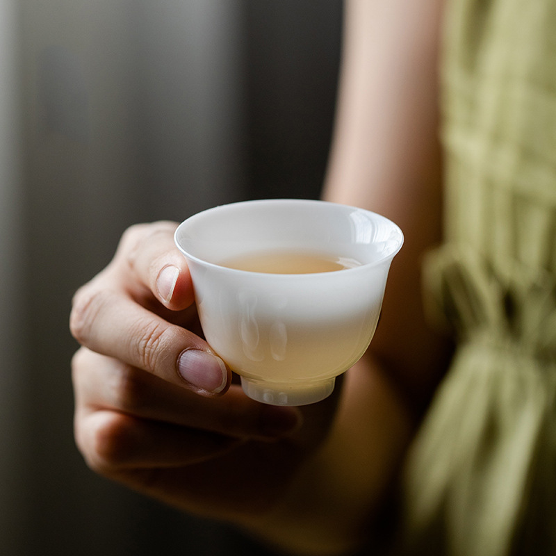 Bộ ấm trà Kung Fu bằng sứ ngọc bích mỡ cừu sang trọng cao cấp bộ đồ gia dụng cốc trà gốm sứ văn phòng có nắp hộp quà